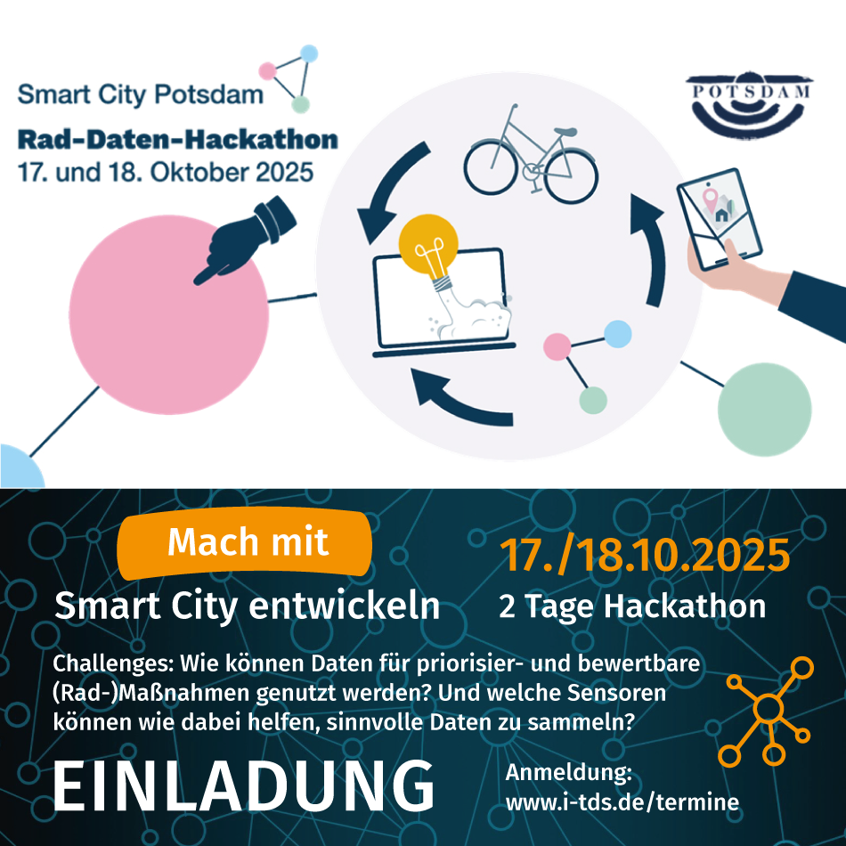SoMe-25-10-Hackathon Rad-Daten-hackathonsucht-Teilnehmer um das Projekt Smart City Potsdam vornazubringen und die I-TDS lädt seine Interessierten dazu ein.